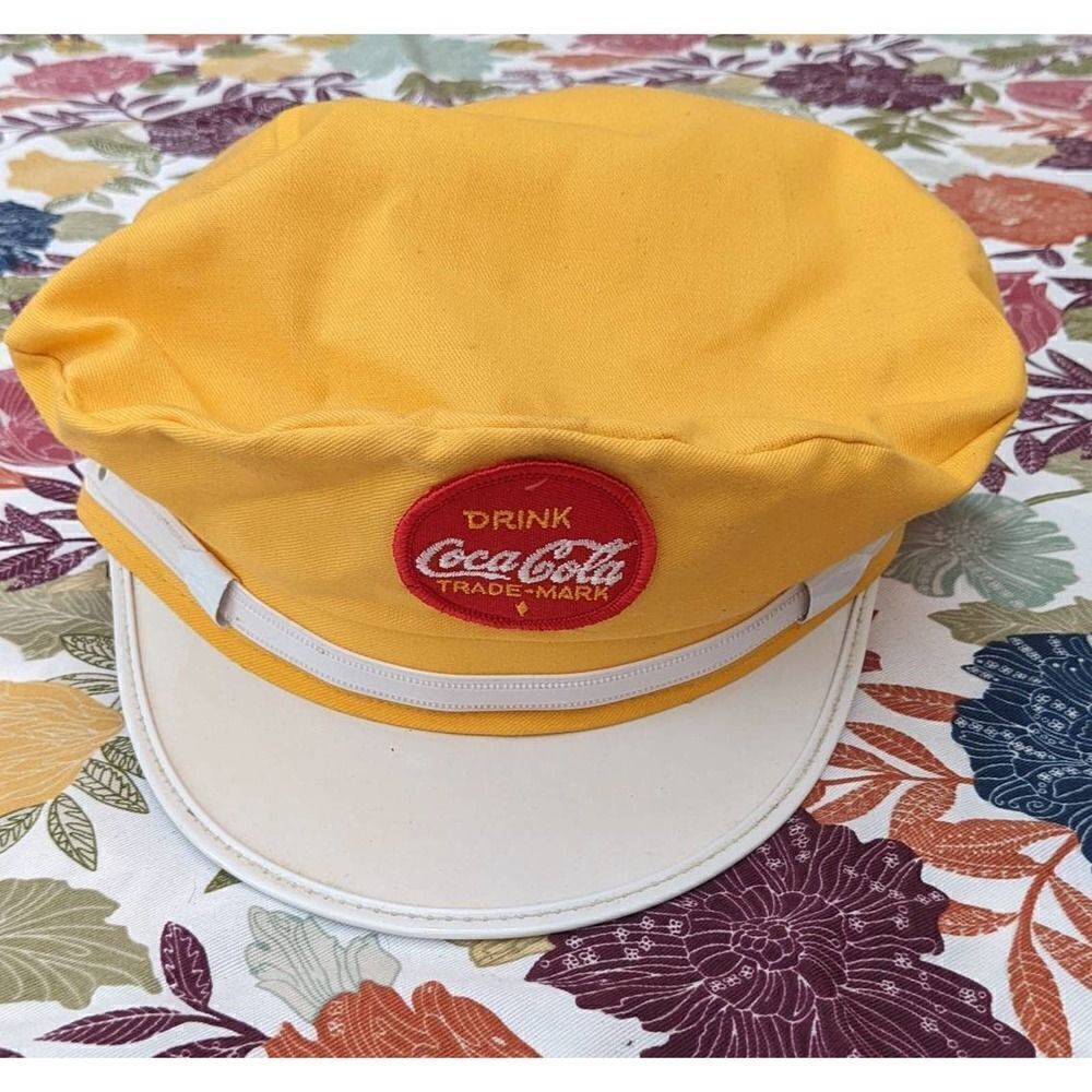 Coca Cola Salesman‎ Delivery Driver Hat Cap Cluster Group Vintage 80s Yellow